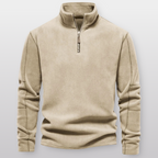 Men's quarter-zip fleece pullover with stand collar and long sleeves