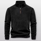 Men's quarter-zip fleece pullover with stand collar and long sleeves