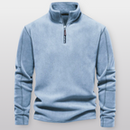 Men's quarter-zip fleece pullover with stand collar and long sleeves