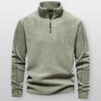 Men's quarter-zip fleece pullover with stand collar and long sleeves