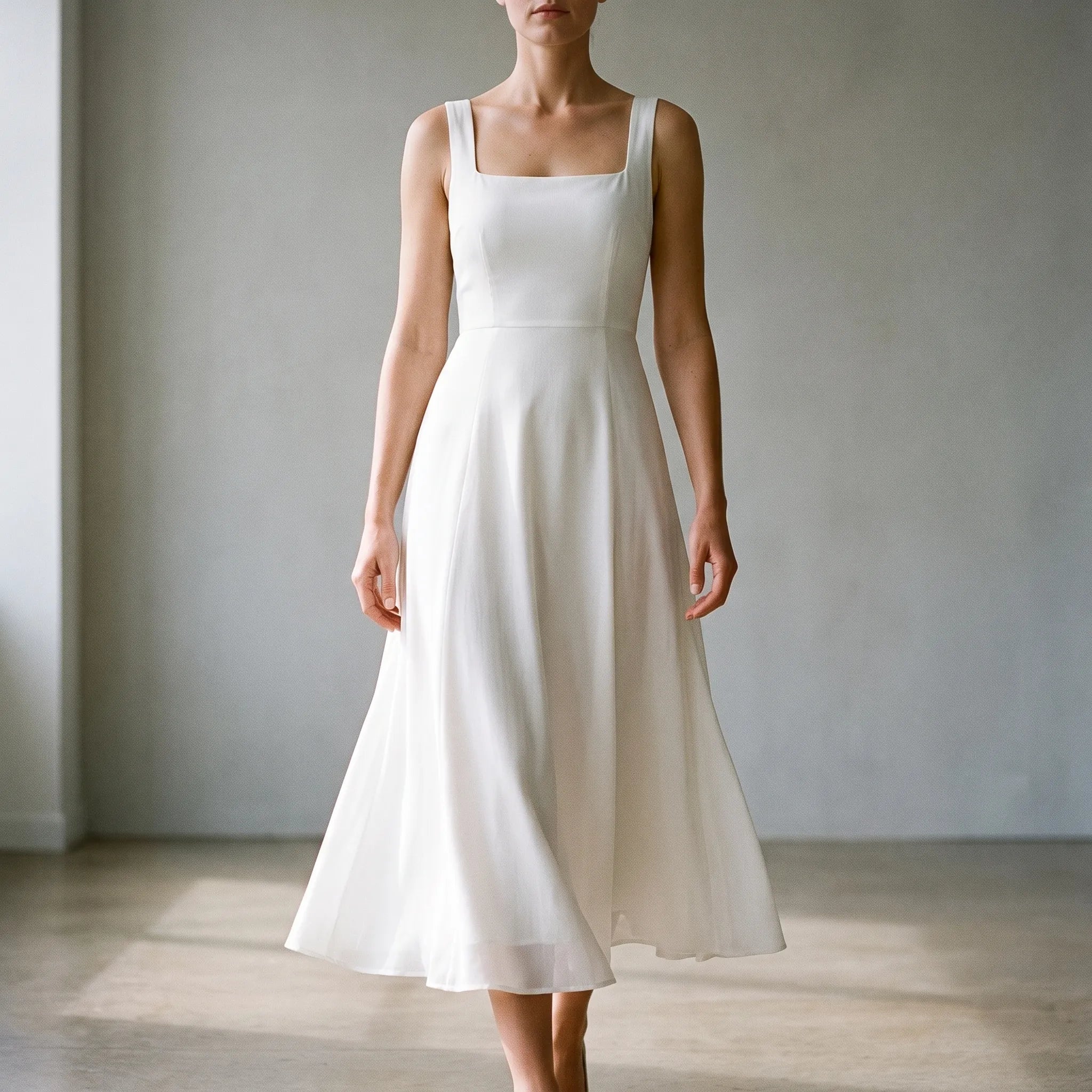 Novelia  - Elegant Sleeveless A-Line White Midi Dress Business Meetings