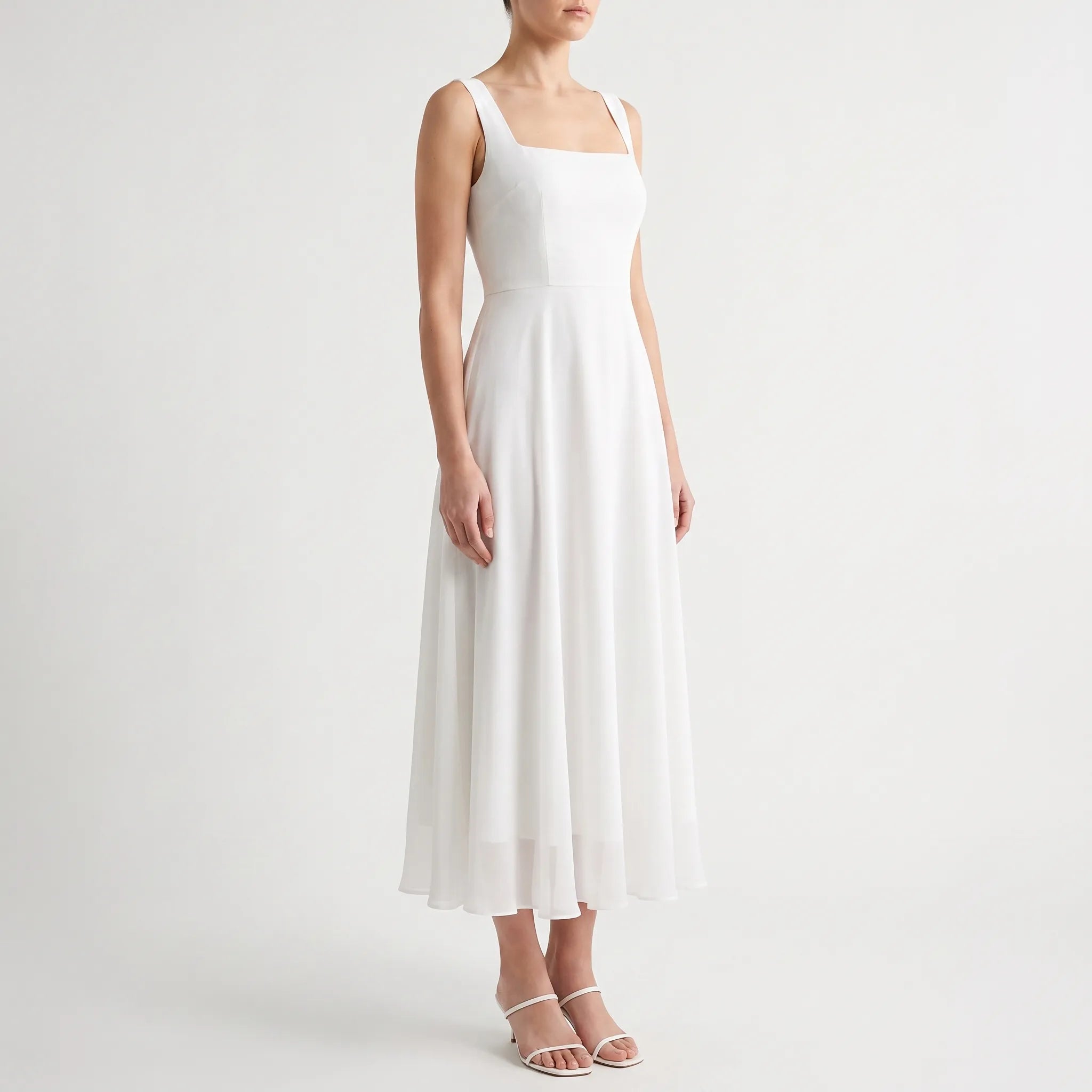 Novelia  - Elegant Sleeveless A-Line White Midi Dress Business Meetings