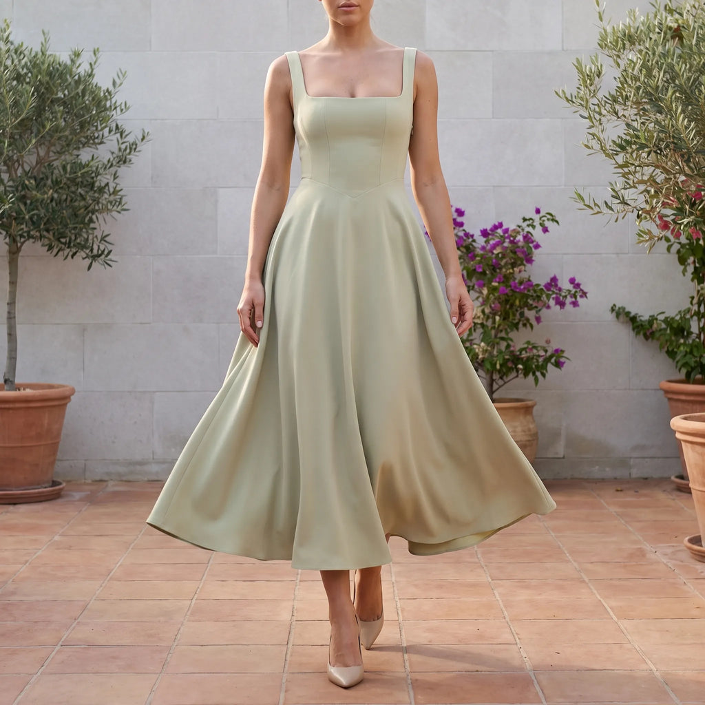 Novella  - Square Neck Party Wear Midi Dress Summer Garden Parties
