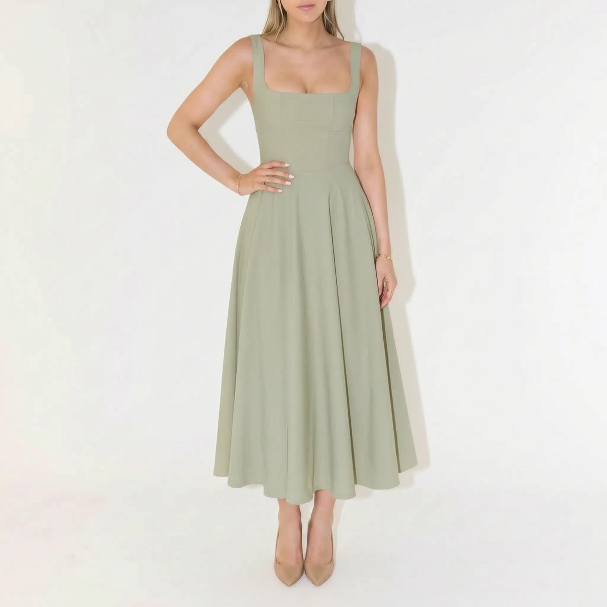 Novella  - Square Neck Party Wear Midi Dress Summer Garden Parties
