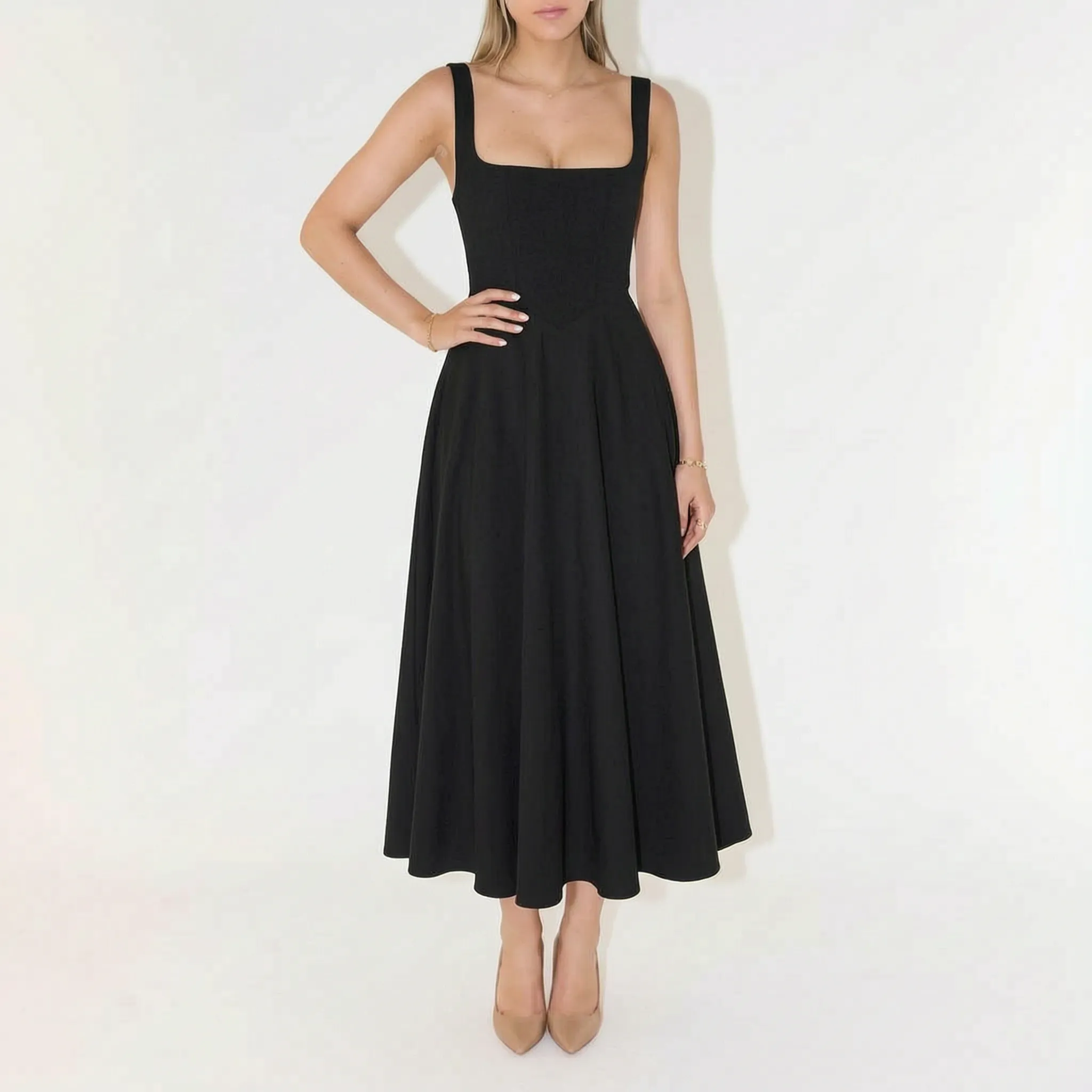 Novella  - Square Neck Party Wear Midi Dress Summer Garden Parties