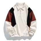 Men's long-sleeve colorblock polo sweatshirt with ribbed trims
