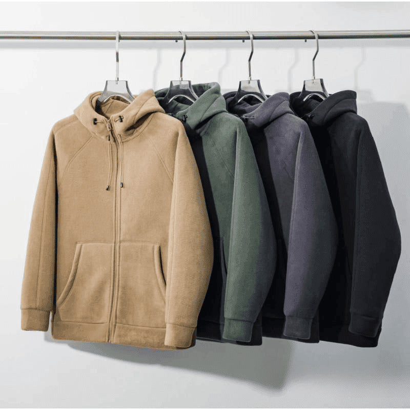 Unisex fleece zip hoodie with drawstring hood and front pockets