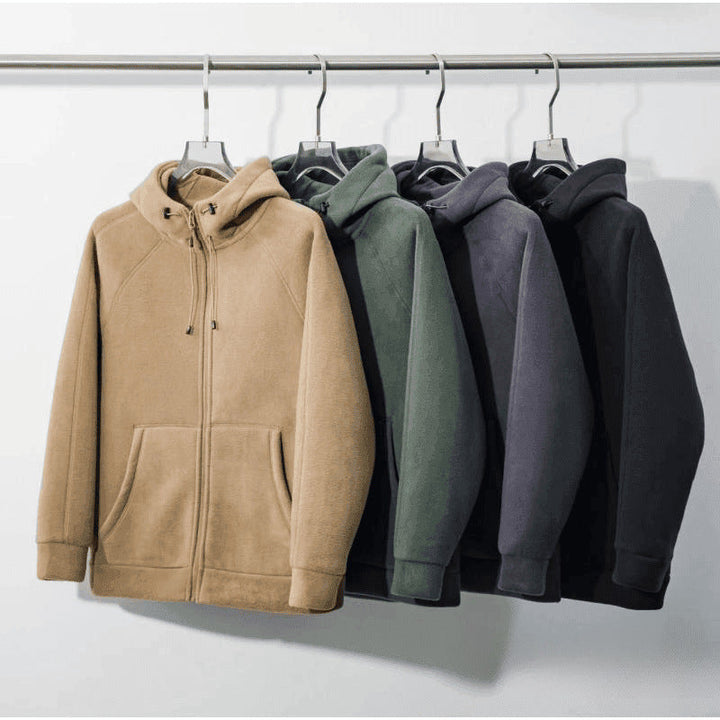 Unisex fleece zip hoodie with drawstring hood and front pockets