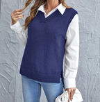 Women's sleeveless knit V-neck vest with ribbed trim in multiple colours