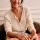 Women's knit V-neck cardigan with button front and long sleeves