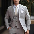 Men's three-piece suit with tailored jacket, button waistcoat and matching trousers