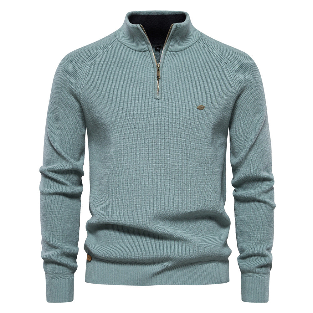 Men's half-zip ribbed mock neck sweater with long sleeves