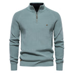Men's half-zip ribbed mock neck sweater with long sleeves