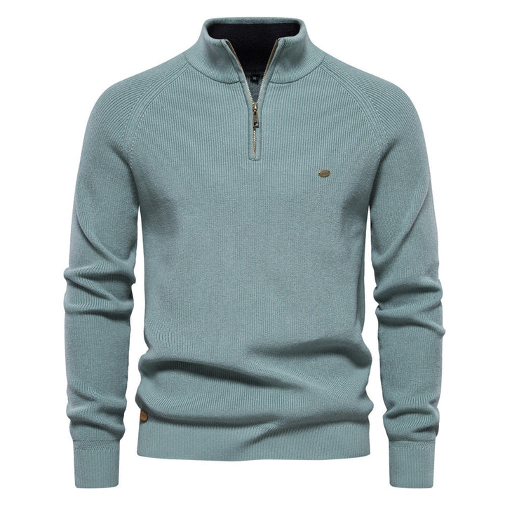 Men's half-zip ribbed mock neck sweater with long sleeves