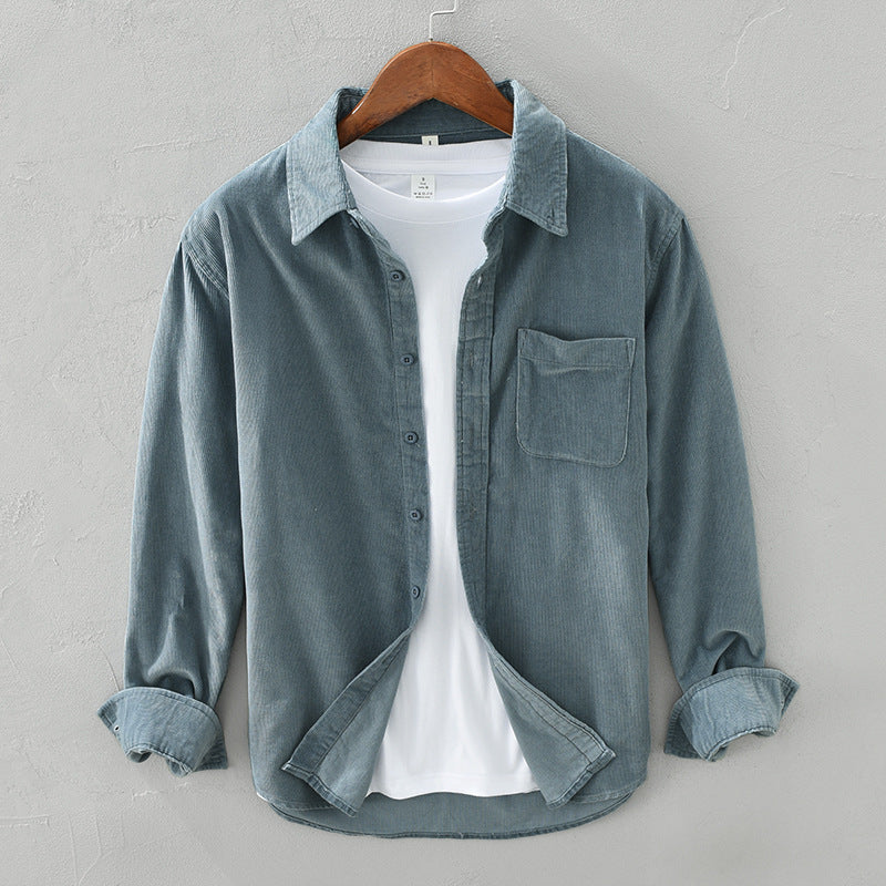 Men's long-sleeve corduroy shirt with chest pocket and button front