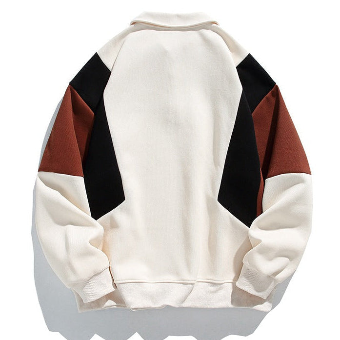 Men's long-sleeve colorblock polo sweatshirt with ribbed trims