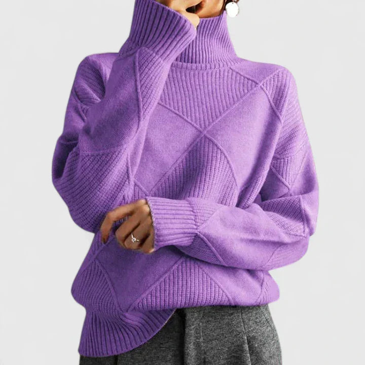 Women's geometric textured mock neck sweater with long sleeves