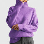 Women's geometric textured mock neck sweater with long sleeves