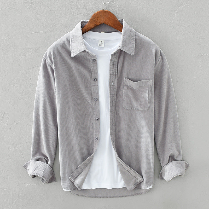 Men's long-sleeve corduroy shirt with chest pocket and button front