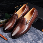 Men's smooth slip-on loafers with almond toes and low heels