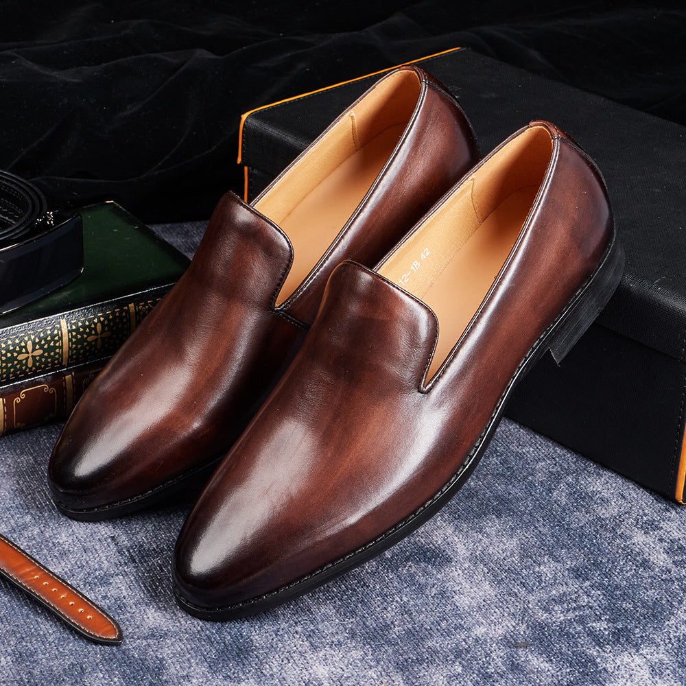 Men's smooth slip-on loafers with almond toes and low heels