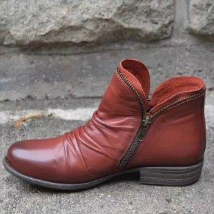 Women's ankle boots with ruched panels, side zips and low heels
