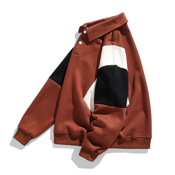 Men's long-sleeve colorblock polo sweatshirt with ribbed trims