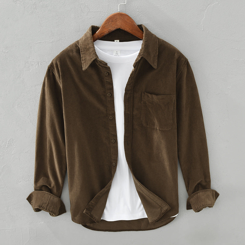 Men's long-sleeve corduroy shirt with chest pocket and button front