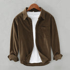 Men's long-sleeve corduroy shirt with chest pocket and button front