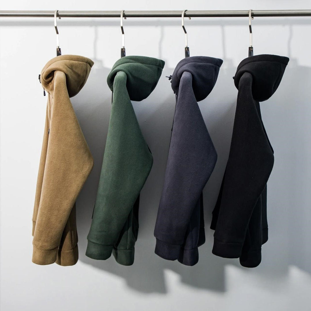 Unisex fleece zip hoodie with drawstring hood and front pockets