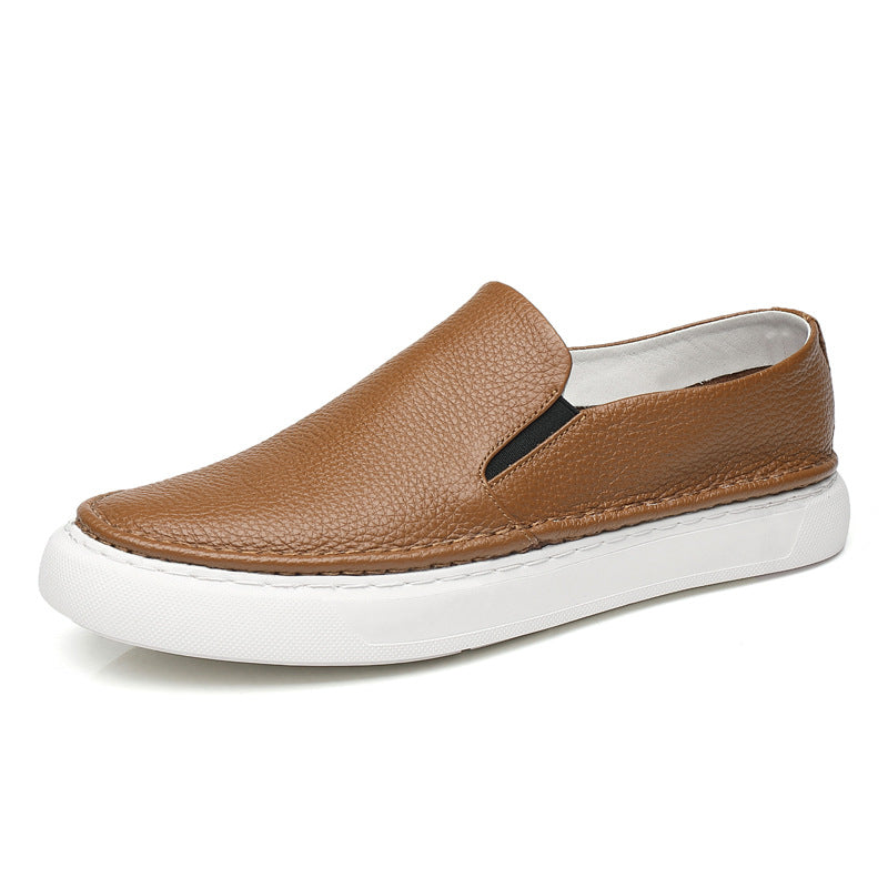 Textured slip-on loafers with rounded toes and flat soles