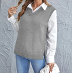 Women's sleeveless knit V-neck vest with ribbed trim in multiple colours