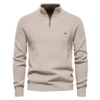 Men's half-zip ribbed mock neck sweater with long sleeves