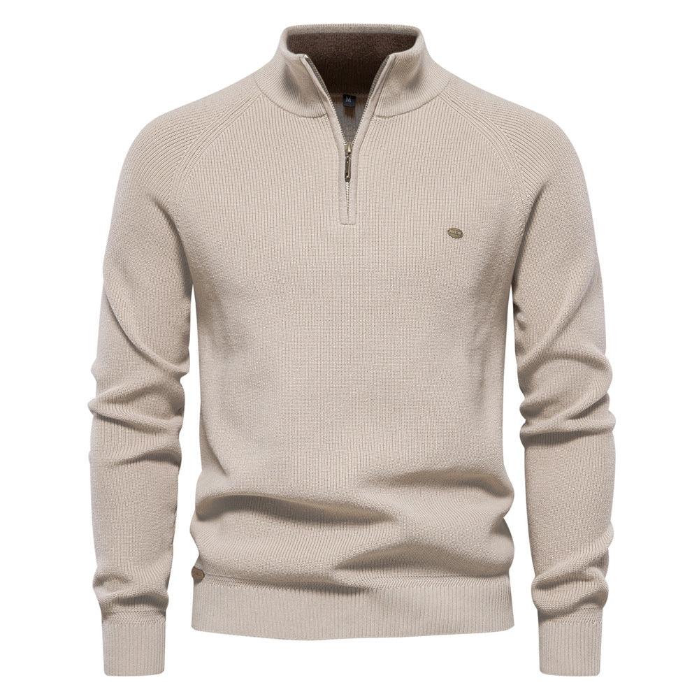 Men's half-zip ribbed mock neck sweater with long sleeves