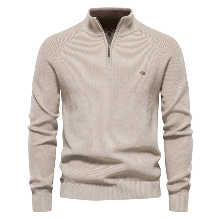 Men's half-zip ribbed mock neck sweater with long sleeves