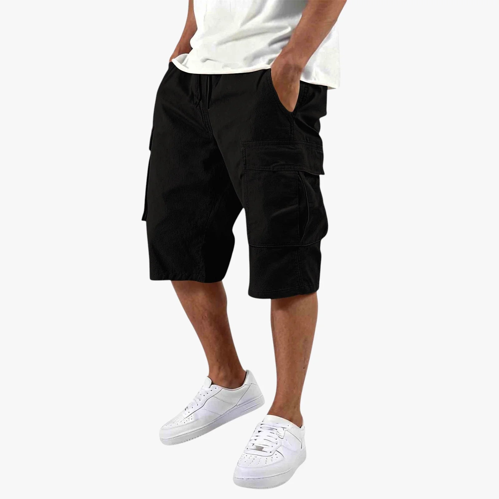 Men's relaxed knee-length cargo shorts with utility pockets