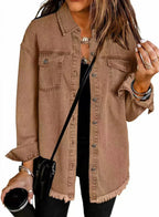 Women's leather blazer jacket with notched lapels and patch pockets