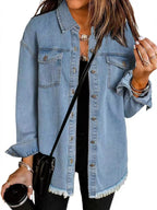 Women's leather blazer jacket with notched lapels and patch pockets