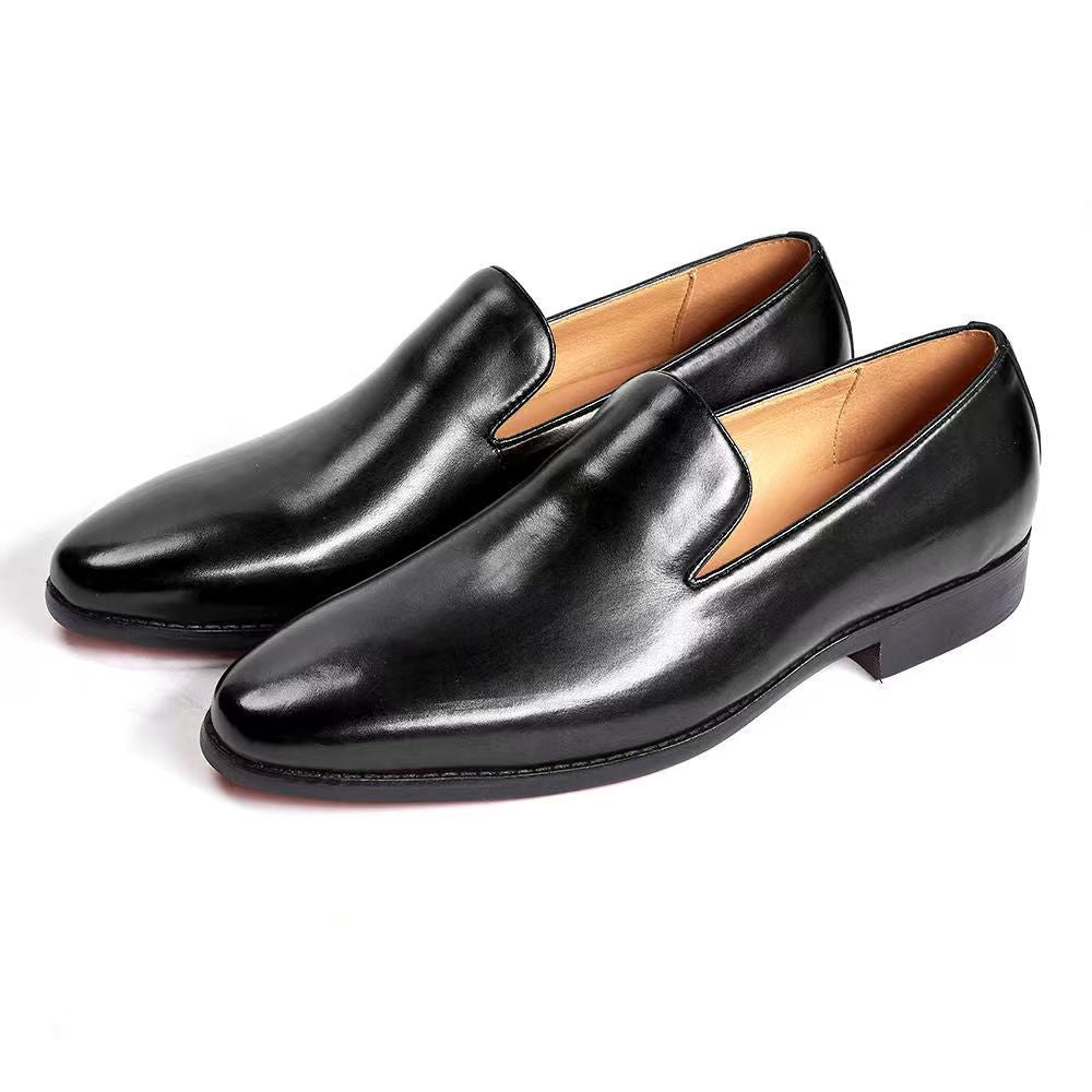 Men's smooth slip-on loafers with almond toes and low heels