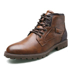 Men's lace-up ankle boots with contrasting panels and lug sole