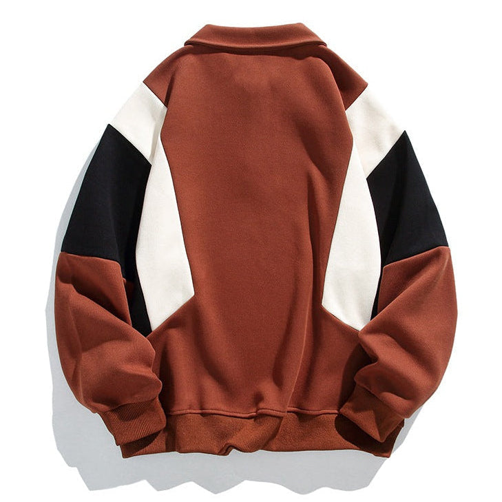 Men's long-sleeve colorblock polo sweatshirt with ribbed trims