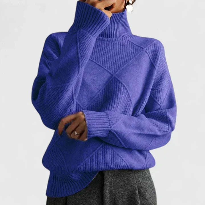 Women's geometric textured mock neck sweater with long sleeves