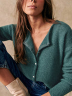 Women's knit V-neck cardigan with button front and long sleeves
