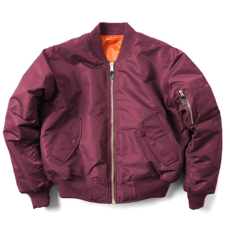 Men's quilted bomber jacket with zip front and side pockets