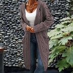 Women's knitted button-front cardigan with long sleeves