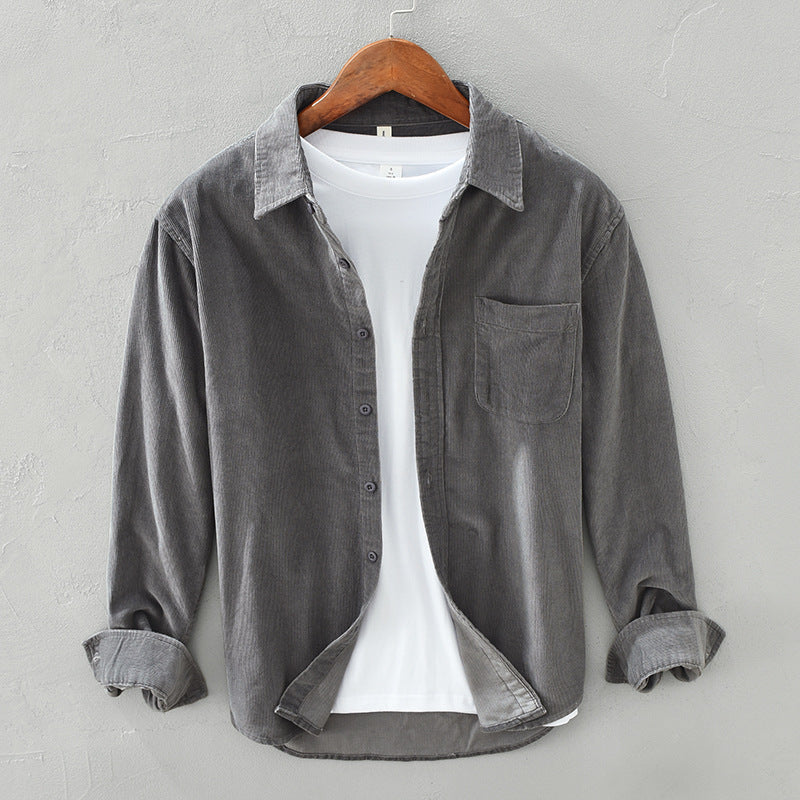 Men's long-sleeve corduroy shirt with chest pocket and button front