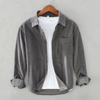 Men's long-sleeve corduroy shirt with chest pocket and button front