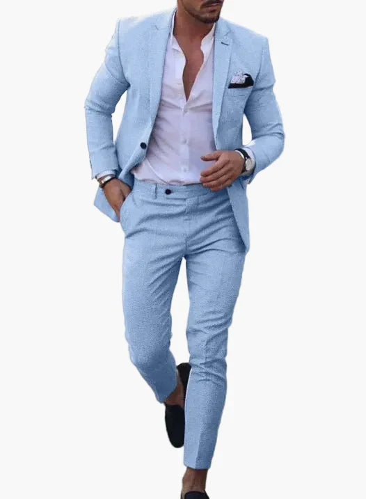 Men's slim fit suit set with notched-lapel blazer and tapered trousers