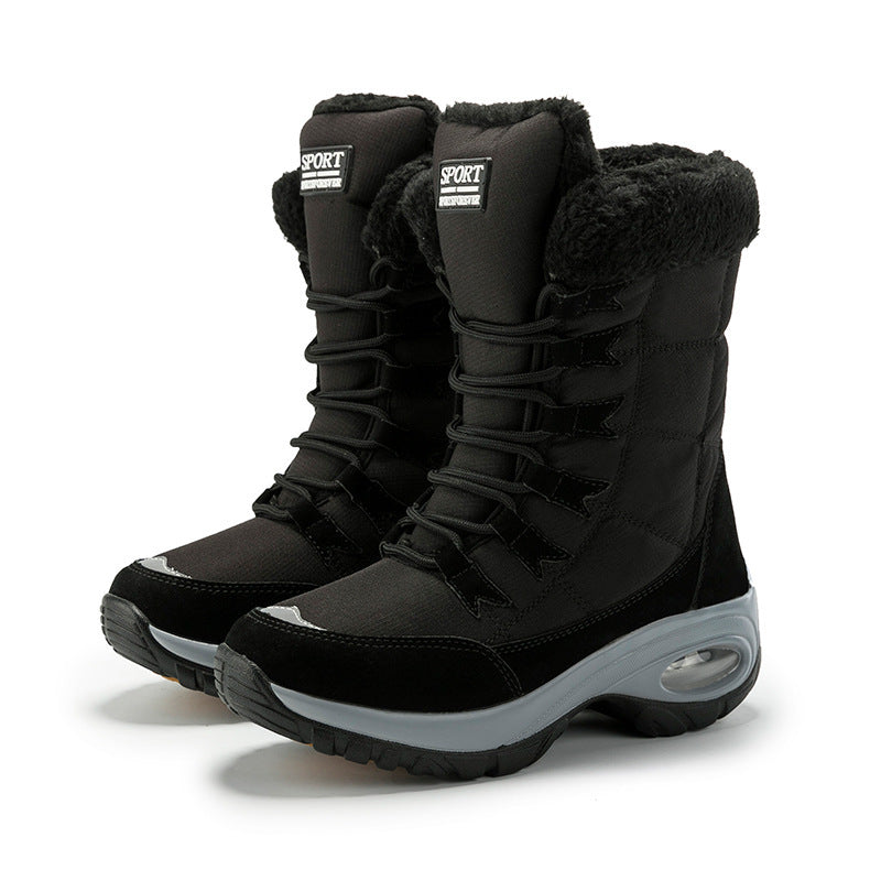 High top lace-up winter boots with faux fur collar