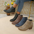 Women's ankle boots with laser cut panels and block heel
